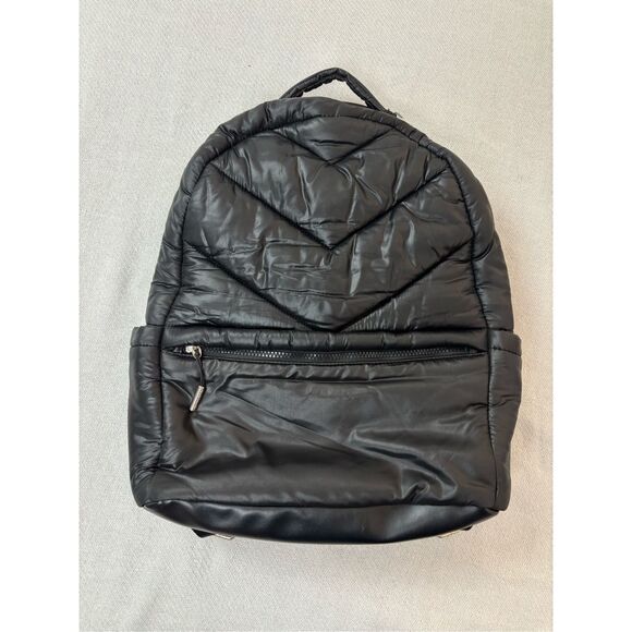 Athleta Handbags - Athleta X Caraa Quilted Puffer Commuter Backpack Black Satin Leather Bottom EUC